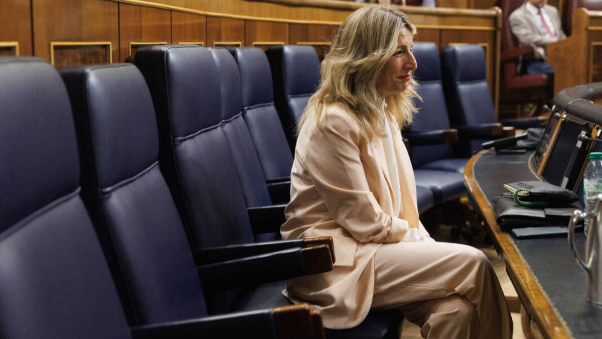 Yolanda Díaz, en su escaño del Congreso de los Diputados.