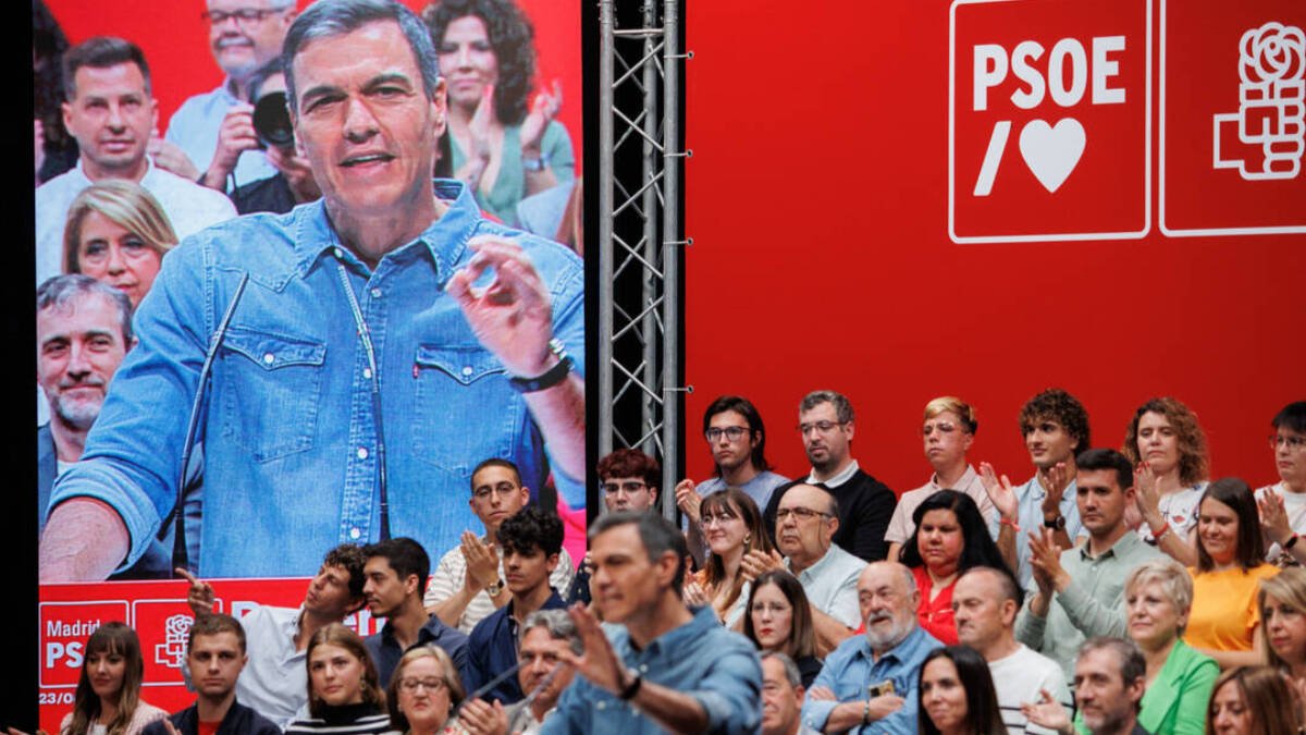 Pedro Sánchez participa en un reciente mitin del PSOE en Fuenlabrada (Madrid)