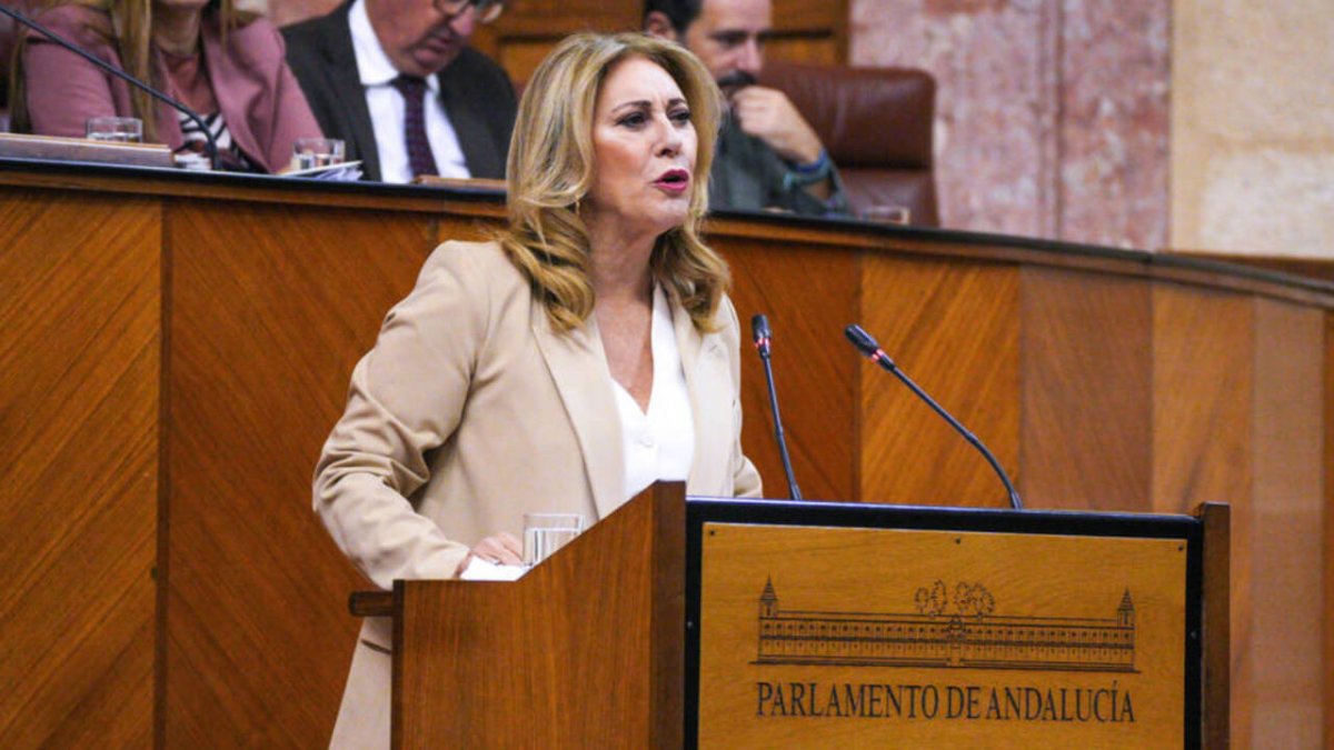 La consejera de Economía, Hacienda y Fondos Europeos de la Junta, Carolina España Reina, durante su intervención en el pleno del Parlamento andaluz.