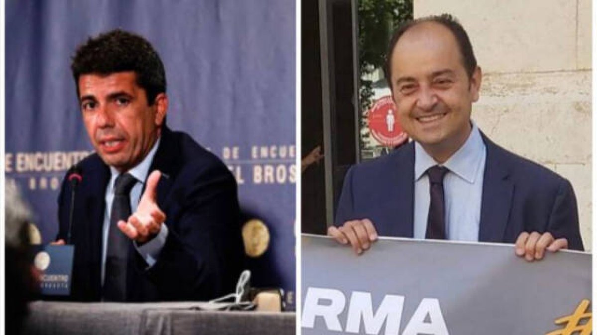 Carlos Mazón en el Club de Encuentro Manuel Broseta y el presidente de Juristes Valencians, José Ramón Chirivella