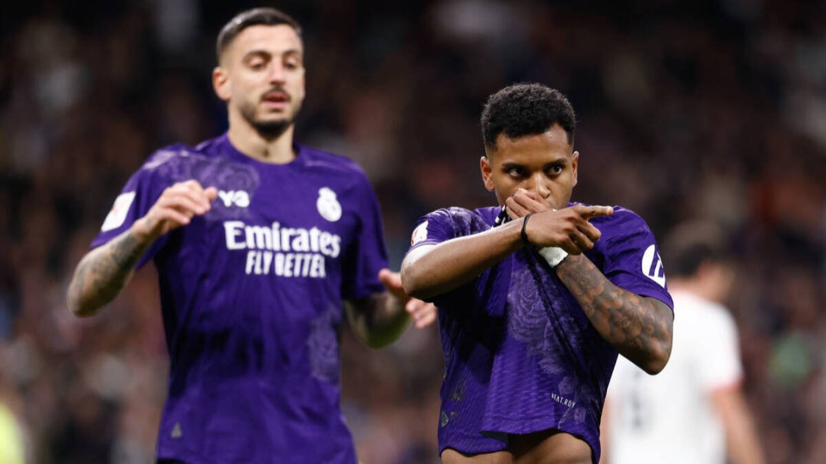 Rodrygo celebra el segundo gol que marcó este domingo ante el Athletic.