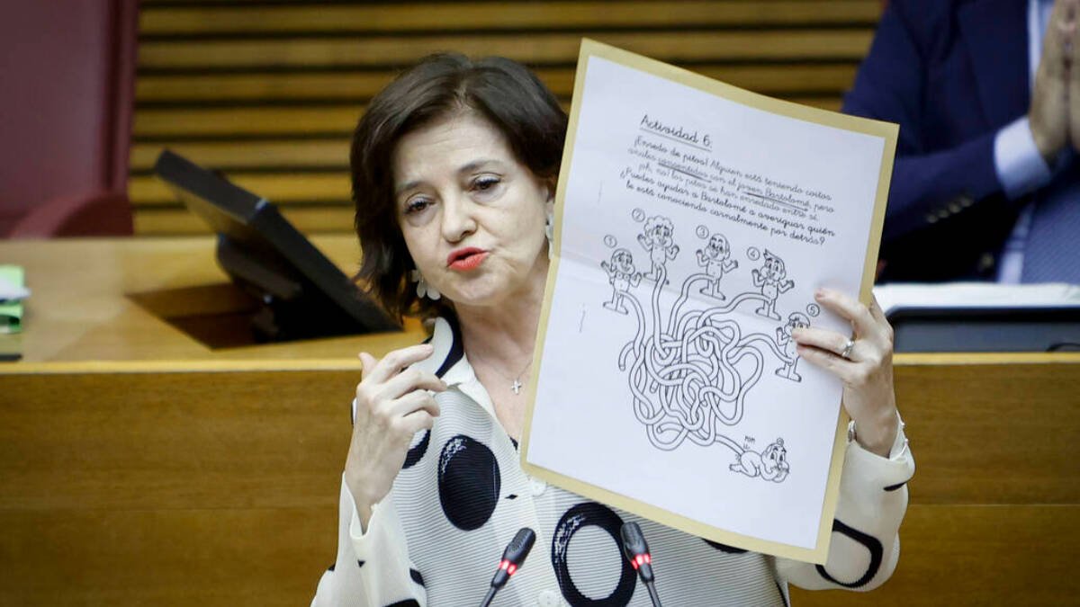 La diputada de Vox, Ángeles Criado, muestra el libro financiado por Compromís.