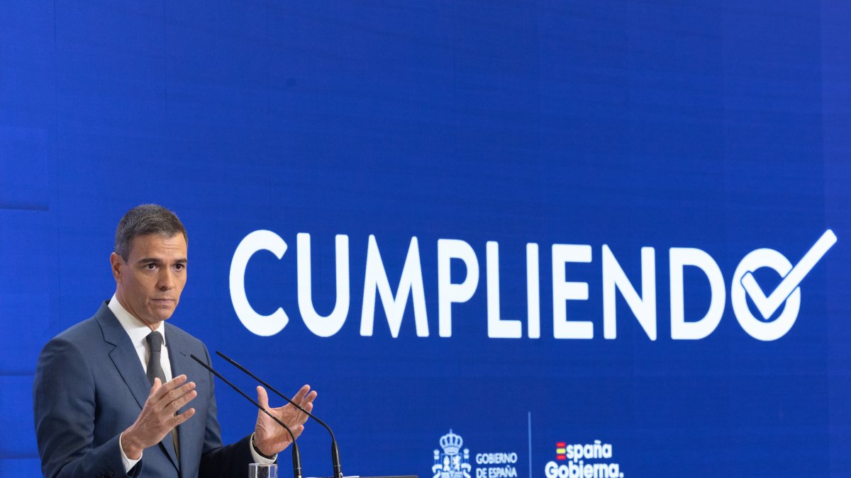 El presidente del Gobierno, Pedro Sánchez, comparece para hacer balance del curso político, en el Complejo de la Moncloa, a 31 de julio de 2024.