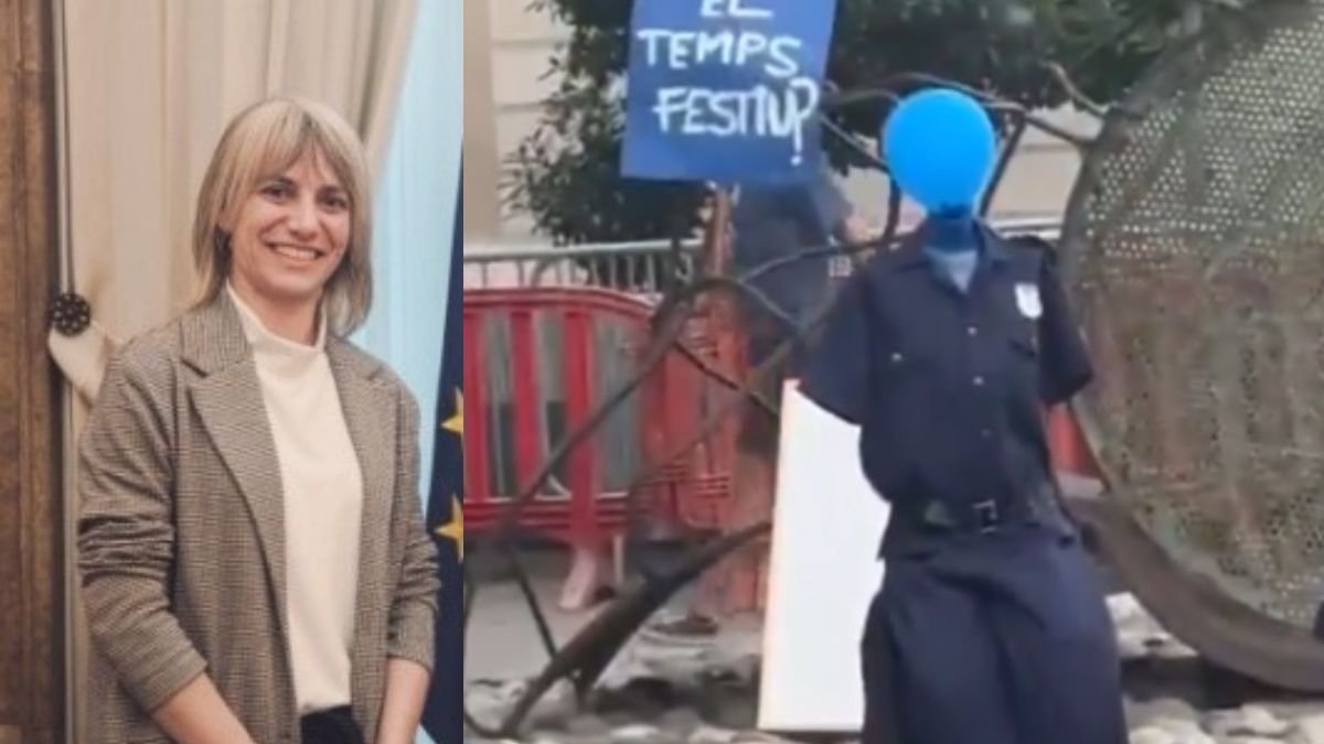 La alcaldesa de Granollers y una imagen del taller de guerrilla urbana.
