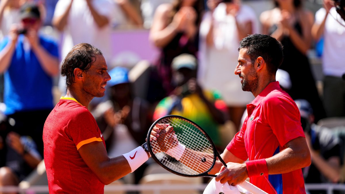 Rafa Nadal y Novak Djokovic durante un partido.