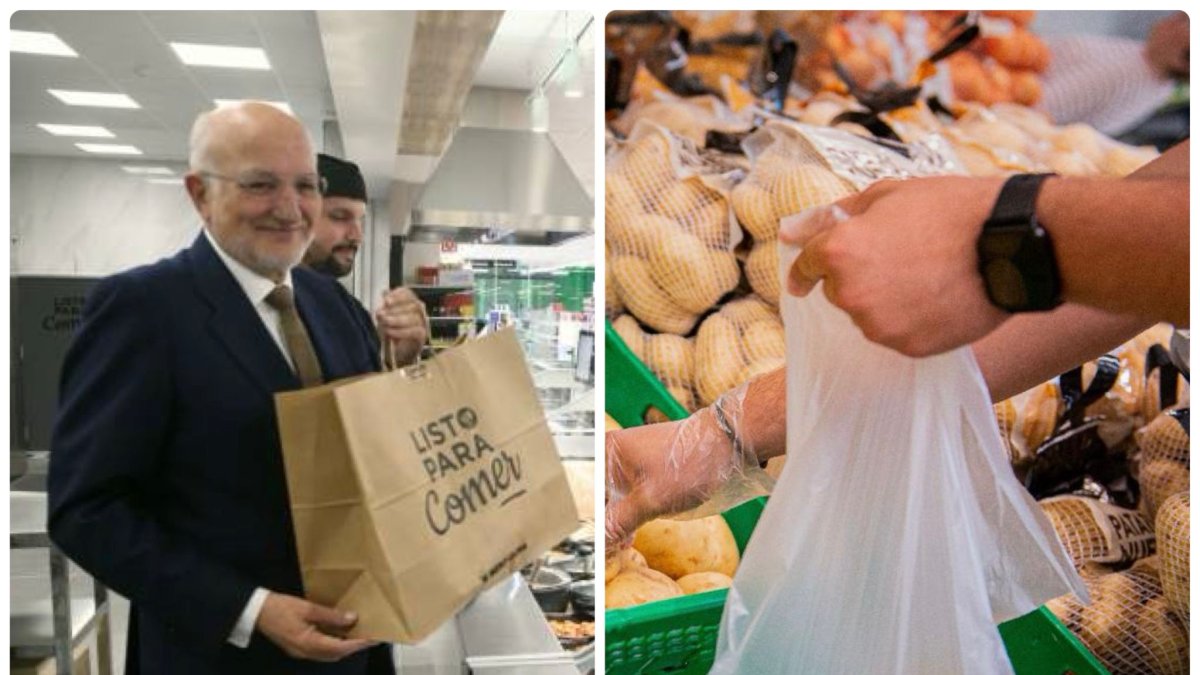 El presidente de Mercadona, Juan Roig, y patatas en el supermercado