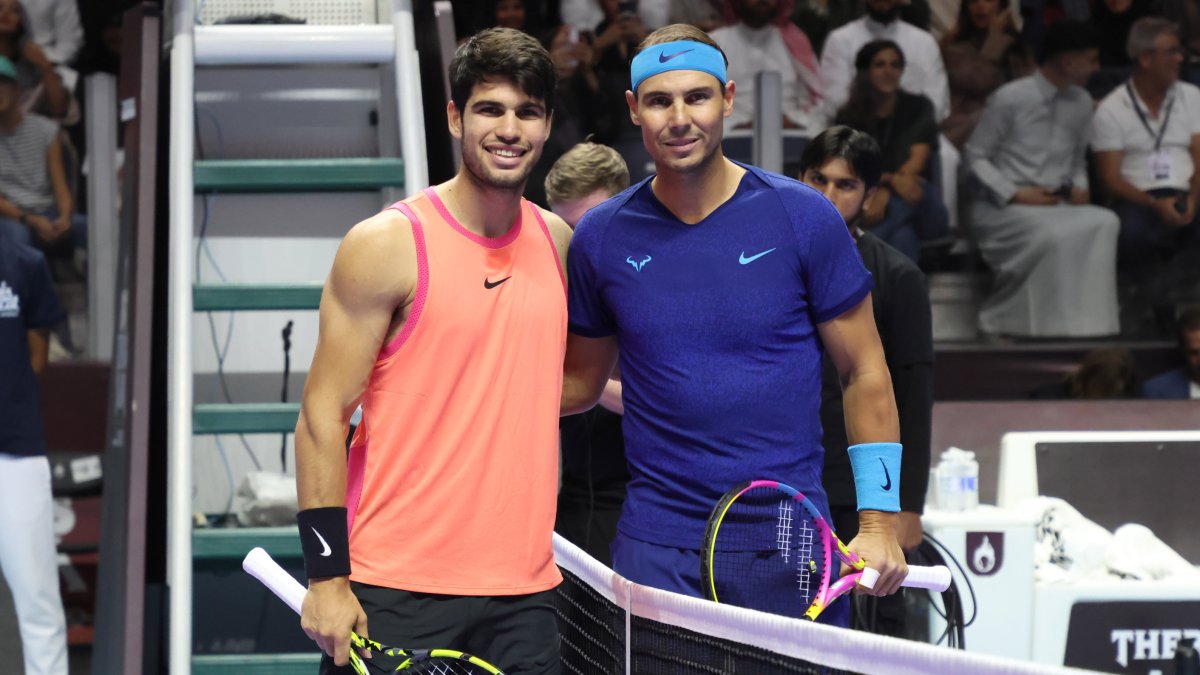 Alcaraz y Nadal, anoche en Riyad