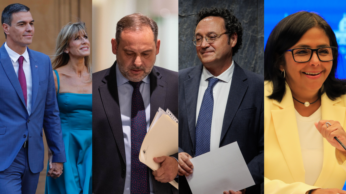 Pedro Sánchez y Begoña Gómez, José Luis Ábalos, Álvaro García Ortiz y delcy Rodríguez.