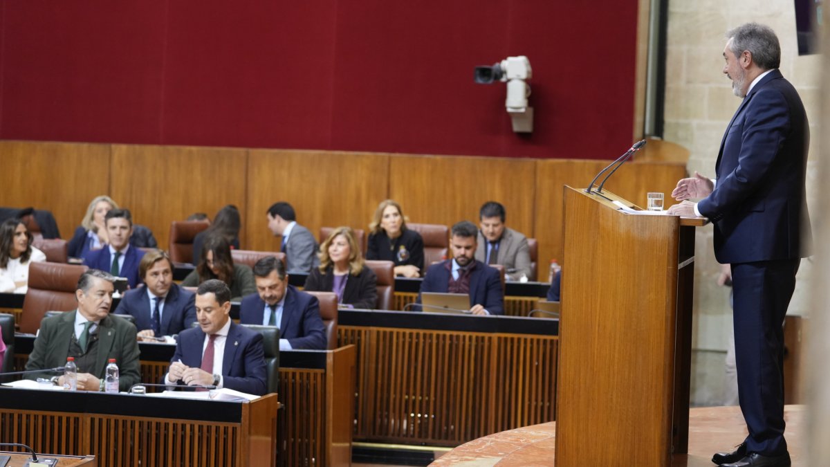 El secretario general del PSOE-A, Juan Espadas, interviene durante el Debate sobre el Estado de la Comunidad.