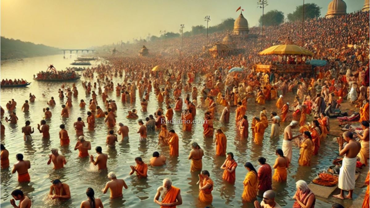 Recreacion del festival Maha Kumbh en la India