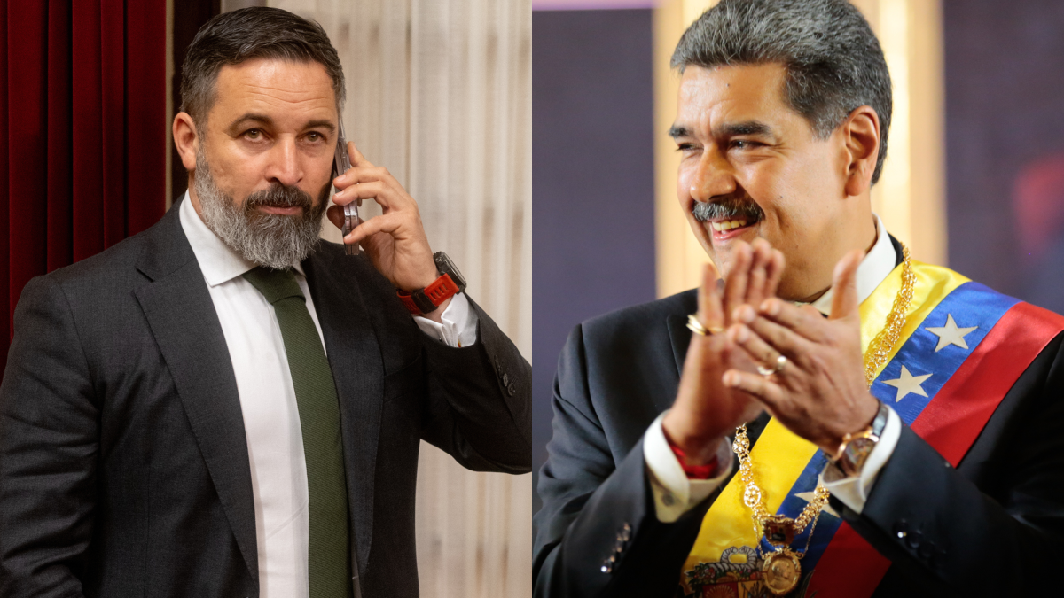 El líder de Vox, Santiago Abascal, y el dictador venezolano, Nicolás Maduro.