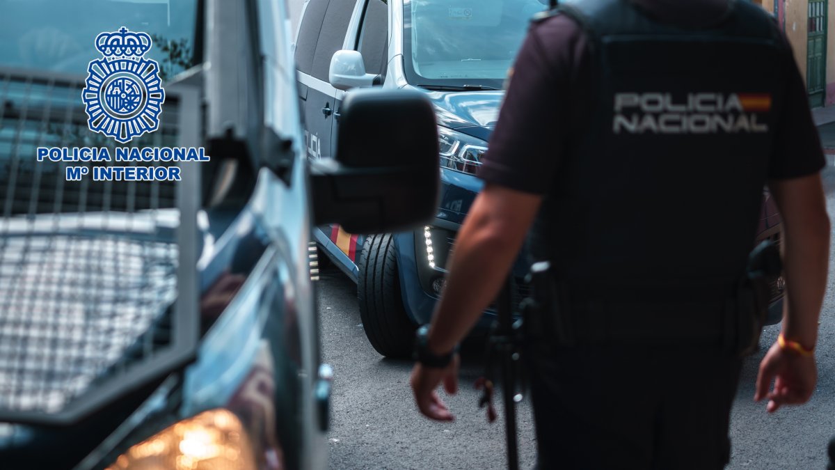 Archivo - Imagen de archivo de un agente de la Policía Nacional junto a varios vehículos policiales.
