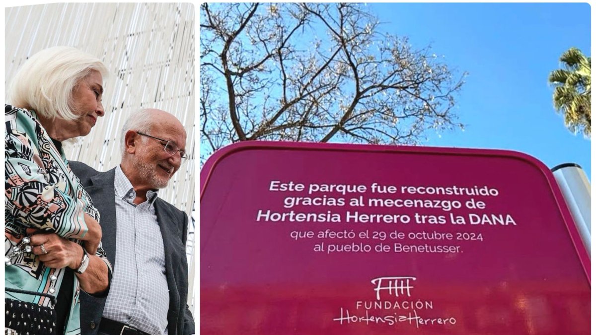 Hortensia Herrero y Juan Roig junto a la placa del parque de Benetússer