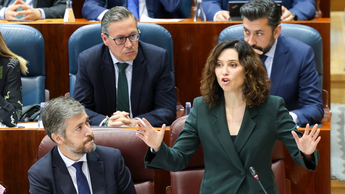 Isabel Díaz Ayuso durante la sesión de control en la Asamblea de Madrid