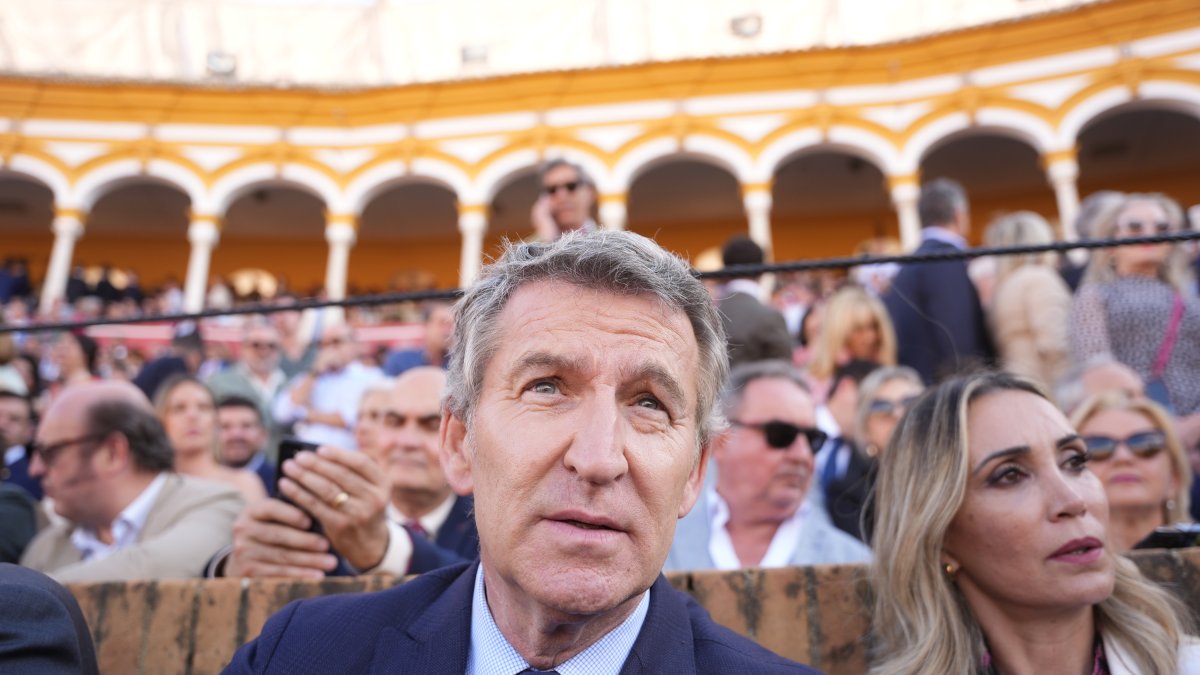 El presidente del PP, Alberto Núñez Feijóo, el pasado viernes en La Maestranza.