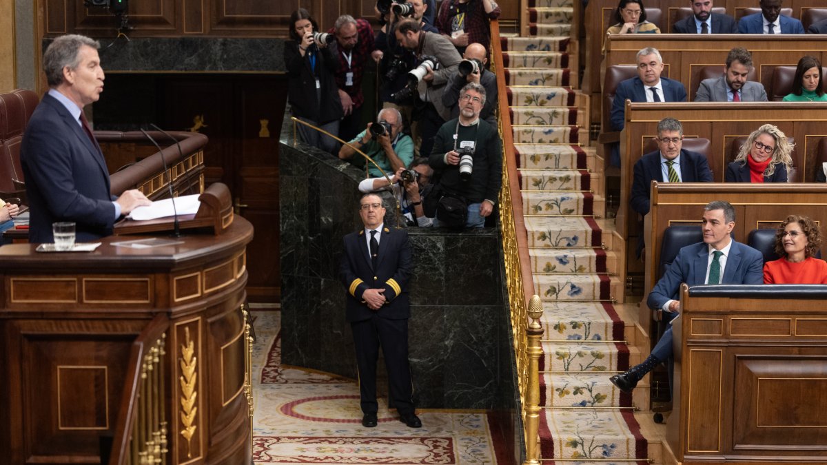 El presidente del PP, Alberto Núñez Feijóo, interviene durante una sesión plenaria en el Congreso de los Diputados