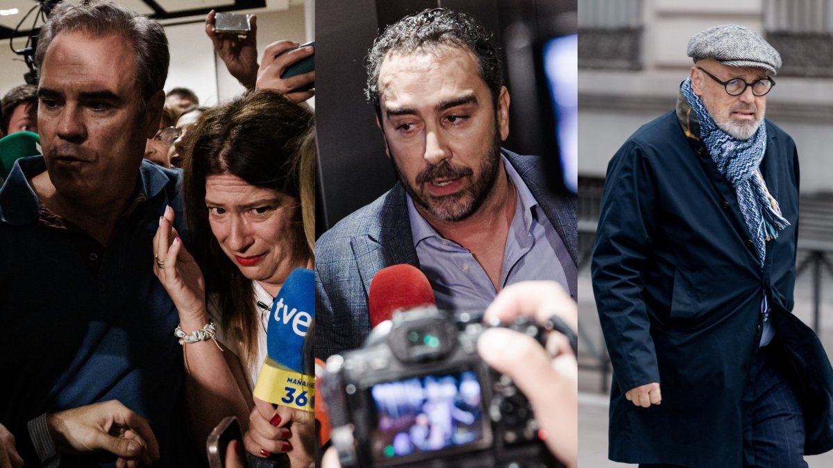 De izq. a der.: Javier Pérez Dolset, Leire Díez, Víctor de Aldama y el abogado Jacobo Teijelo.