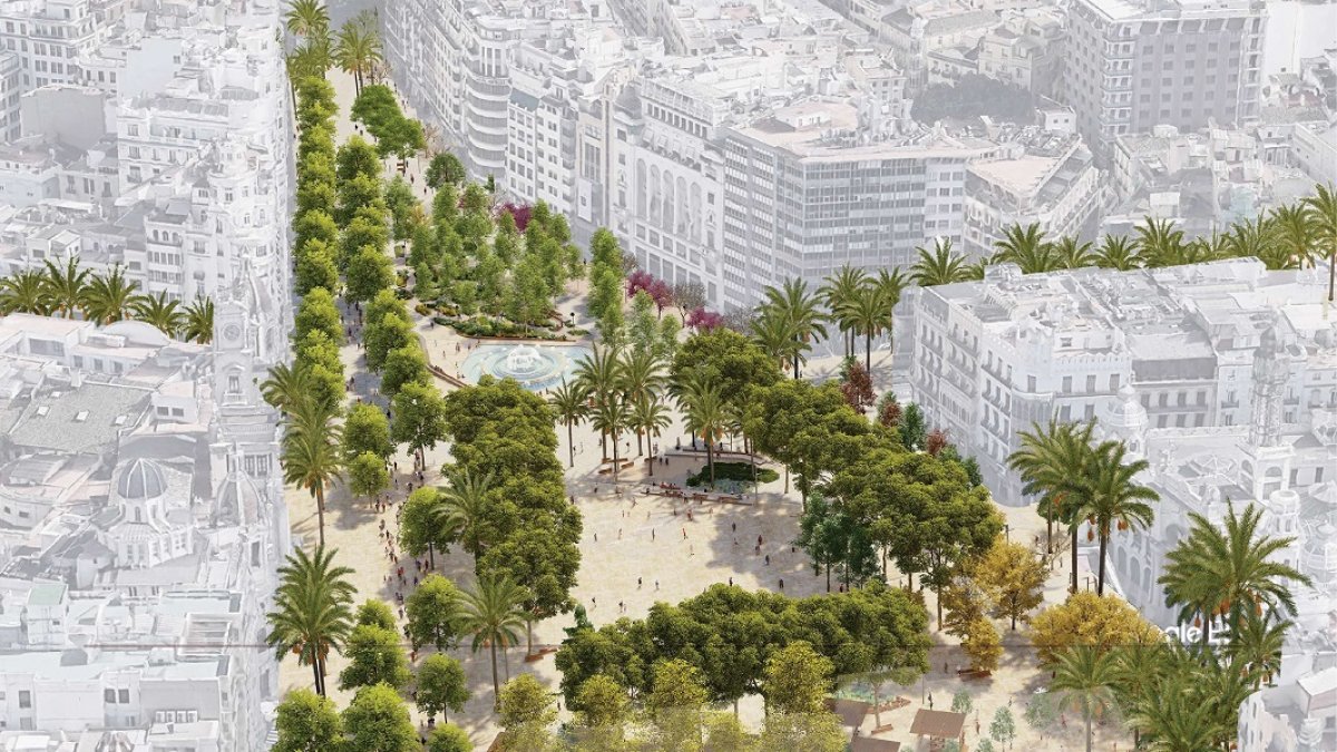 Simulación del proyecto Re-Natura, ganador del concurso de ideas para la remodelación de la plaza del Ayuntamiento