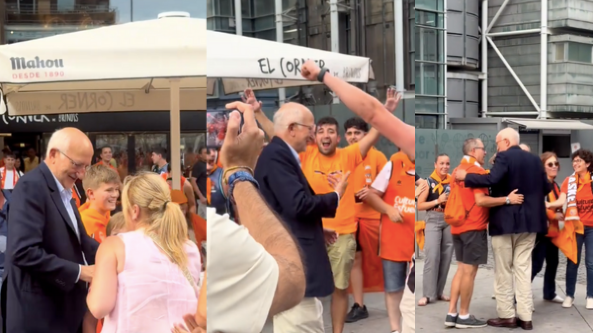 Juan Roig con los aficionados del Valencia Basket