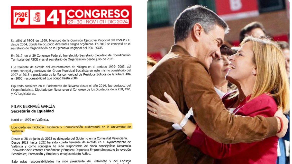 El documento del PSOE que se podía consultar y ha sido eliminado con el currículum falso de Pilar Bernabé