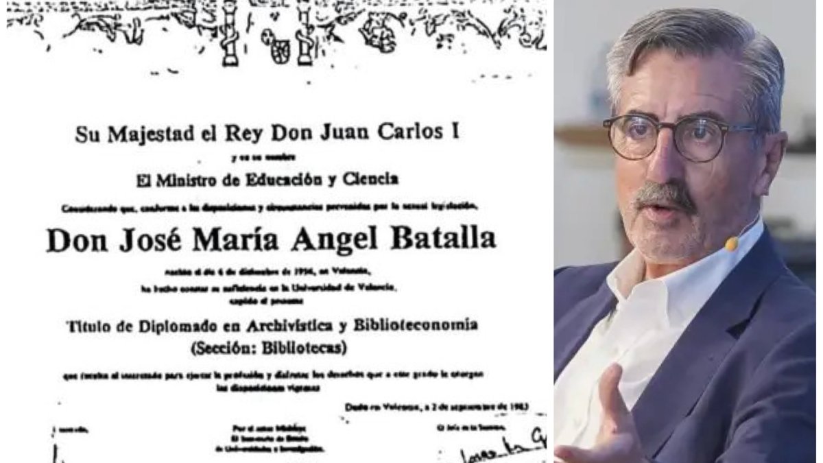 El alto comisionado del Gobierno de Pedro Sánchez para la dana, José María Ángel, con su presunto título falso de diplomado en Archivística y Biblioteconomía