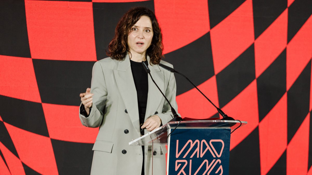 La presidenta de la Comunidad de Madrid, Isabel Díaz Ayuso, durante la presentación del circuito de Fórmula 1 Madring, en IFEMA.