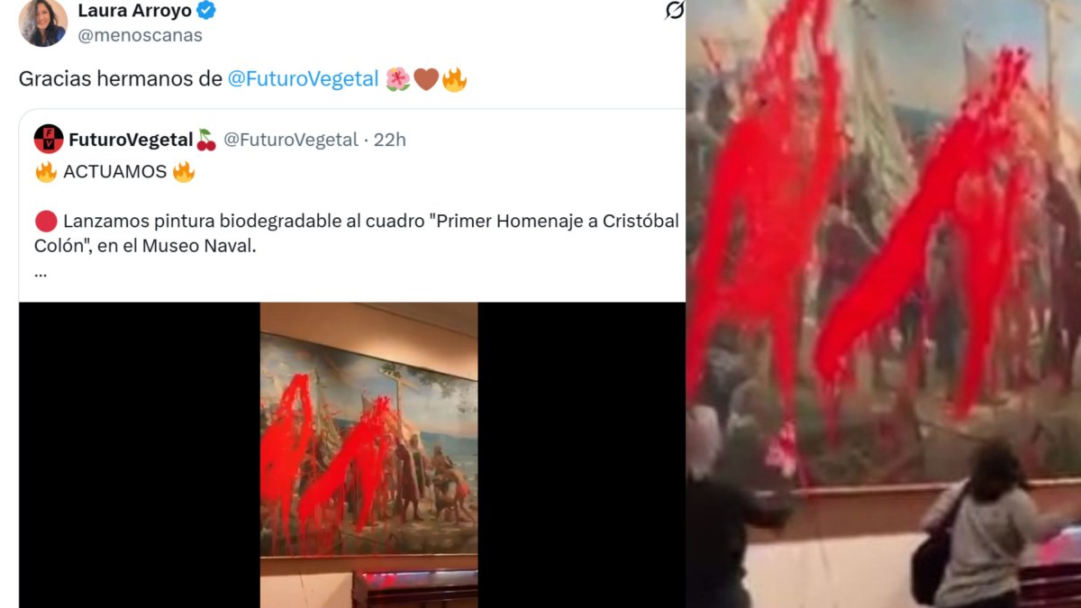 Tertuliana de Silvia Intxaurrondo aplaude la vandalizacion de un cuadro de Colón el día de la Hispanidad y sus compatriotas le dan una lección