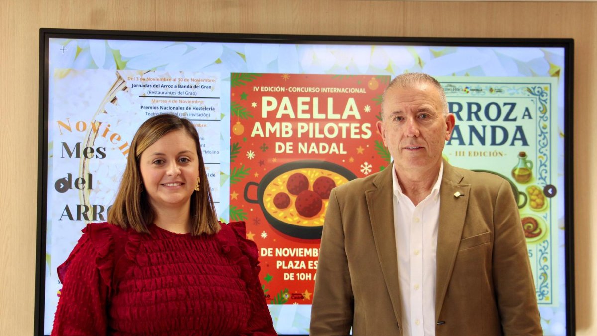 La concejal de Turismo, Arantxa Miralles, y el concejal de Interculturalidad, Vicent Sales en la presentación del Mes del Arroz