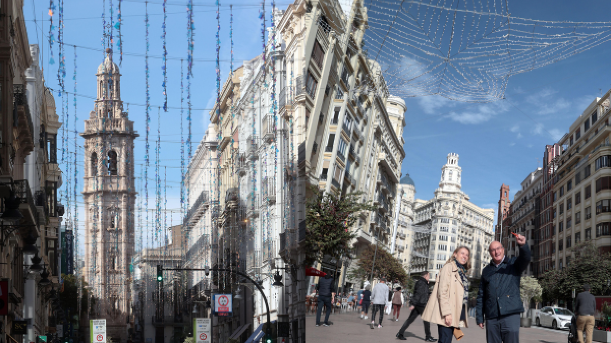 Instalación de la decoración navideña en Valencia.