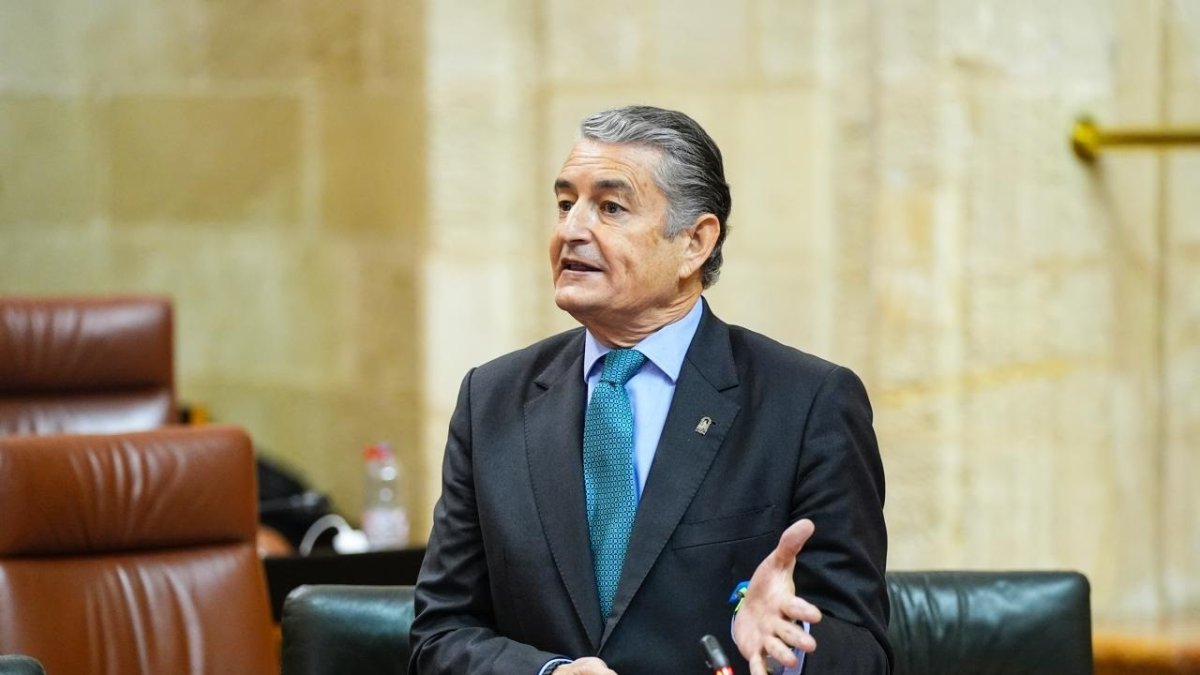 El consejero de Sanidad, Presidencia y Emergencias, Antonio Sanz, en el pleno del Parlamento.