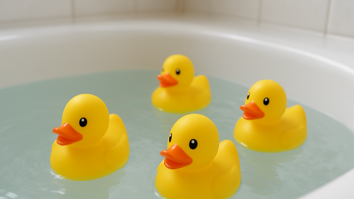 Patitos de goma en una bañera.