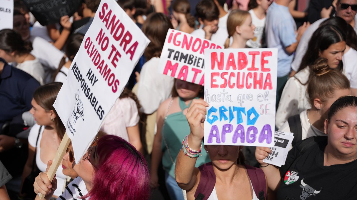 Pancartas durante la protesta en solidaridad con Sandra Peña en Sevilla.