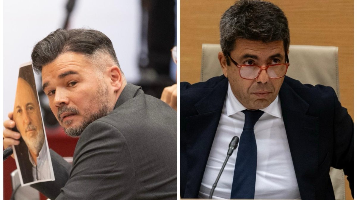 El portavoz de ERC, Gabriel Rufián, y Carlos Mazón, en el Congreso