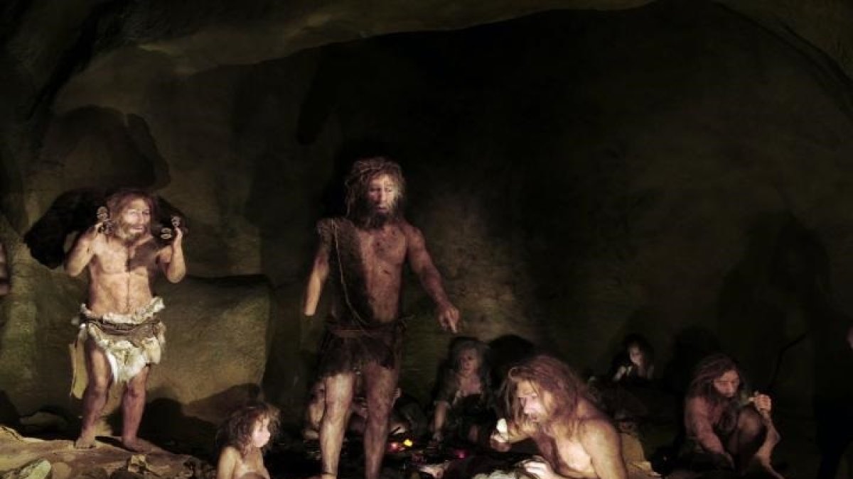Ilustración de neandertales.