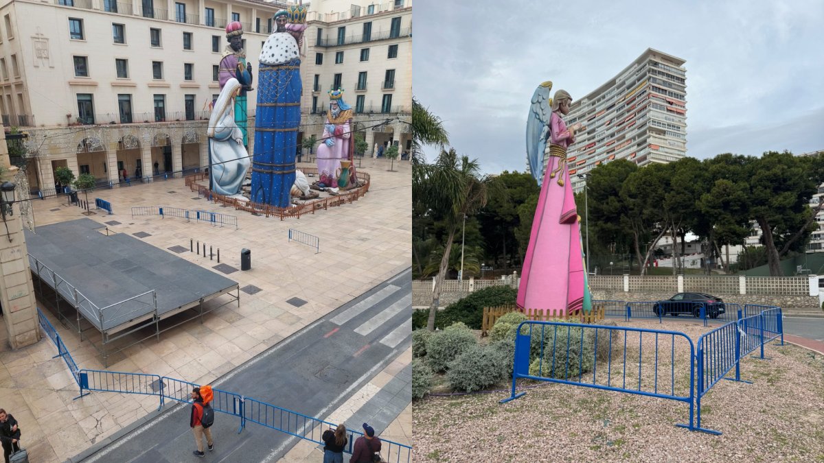 Vallados de protección de seguridad ante la previsión de fuertes vientos en la ciudad de Alicante