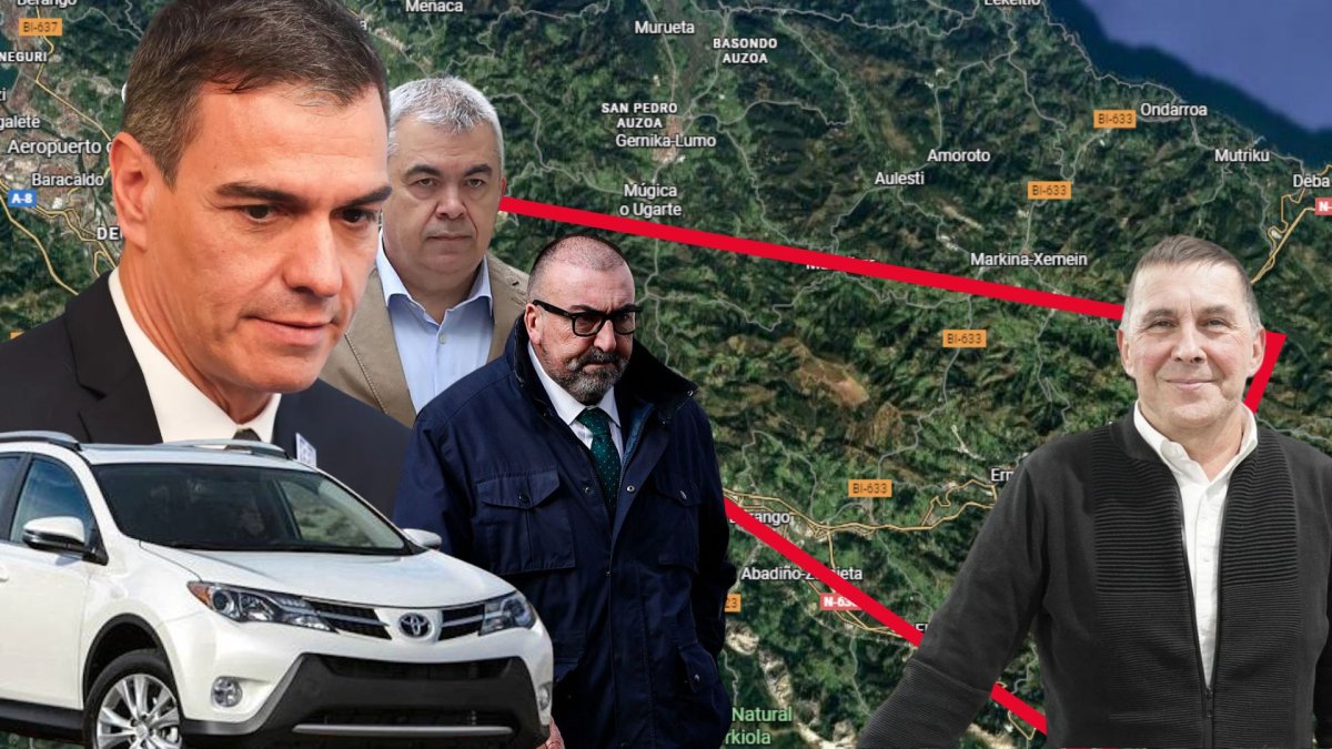 Recreación del viaje en el coche del PSOE con Koldo, Cerdán y Sánchez a visitar a Otegi