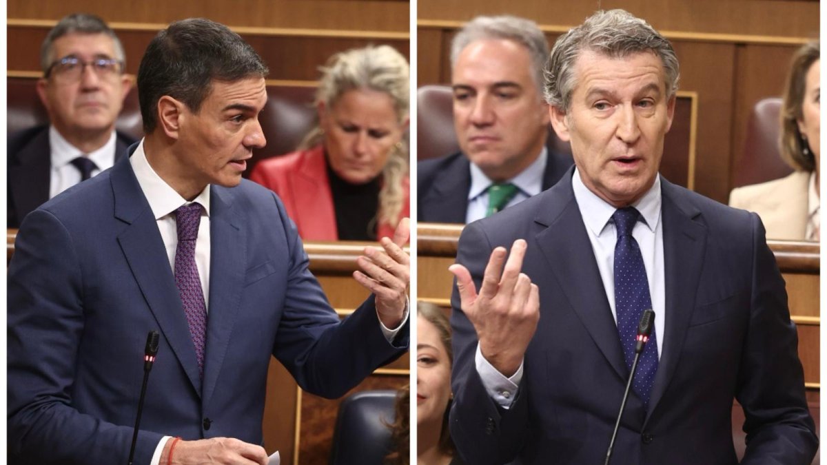 Pedro Sánchez y Alberto Núñez Feijóo en la sesión de control en el Congreso