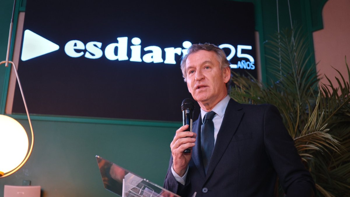 El presidente del PP Alberto Núñez Feijóo en el acto del 25 aniversario de Esdiario