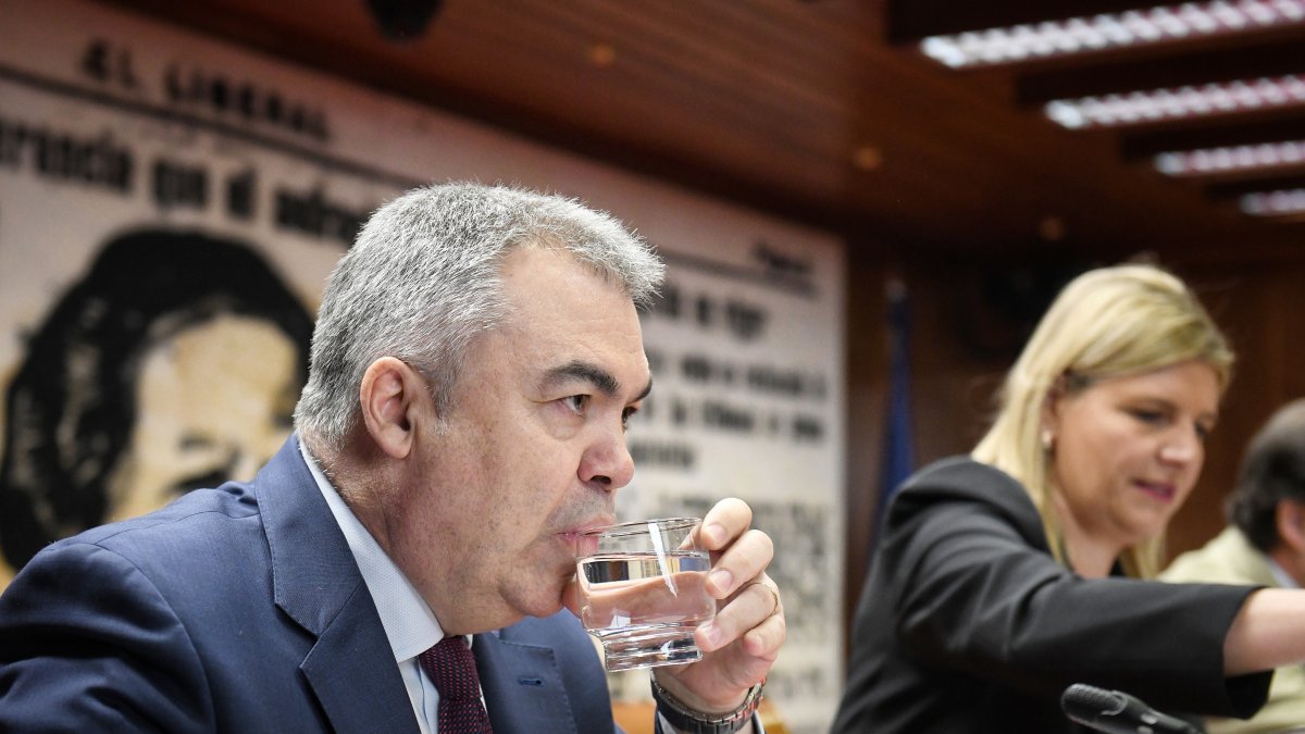 Santos Cerdán durante la Comisión de Investigación sobre los contratos públicos realizados durante la pandemia de covid-19 en el Senado.