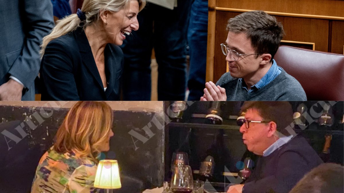 Yolanda Díaz e Íñigo Errejón en el Congreso; y Pilar Alegría junto a Paco Salazar en una comida.