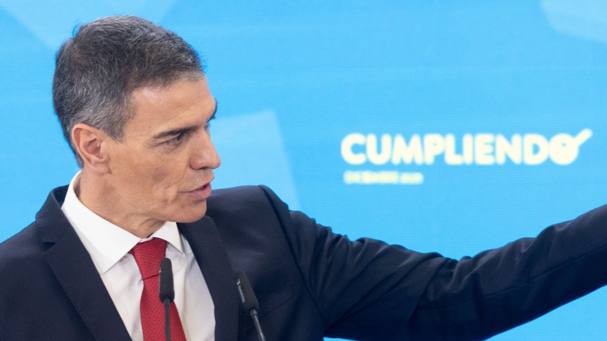 El presidente del Gobierno, Pedro Sánchez, durante la rueda de prensa en la que ha hecho balance del año 2025.