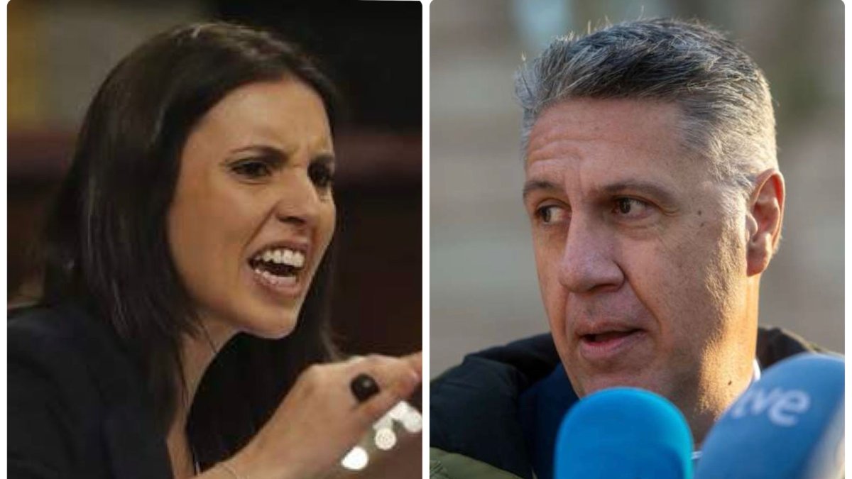 La dirigente de Podemos, Irene Montero, y el alcalde de Badalona, Xavier García Albiol