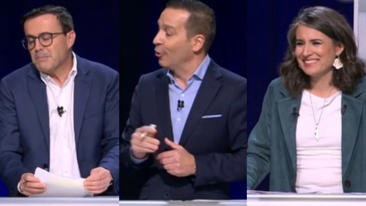 Candidatos a la Asamblea Extremadura, Miguel Ángel Gallardo (PSOE?), Fernández Calle (Vox) e Irene de Miguel (UPEx)