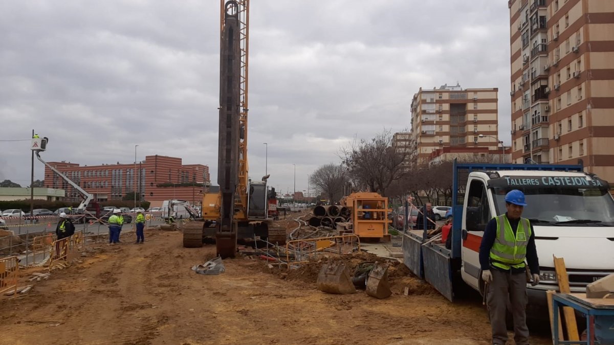 Imagen de las obras de la Línea 3 del Metro de Sevilla. 