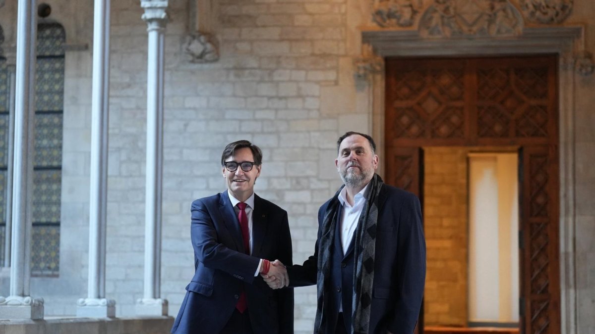 Salvador Illa, y el líder de ERC, Oriol Junqueras, se reúnen en la Generalitat tras el acuerdo de financiación entre el Gobierno central y ERC