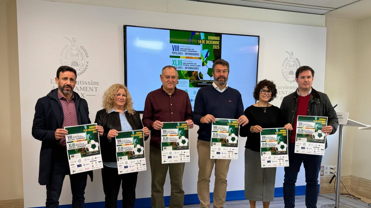 Imagen de la presentación del encuentro de fútbol benéfico entre personas populares vs. informadores de Elche.