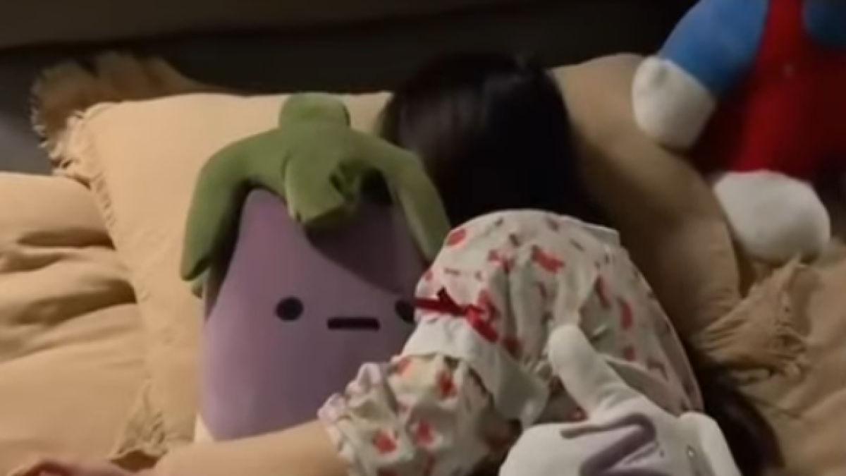 Imagen de la almohada japonesa con forma de berenjena.