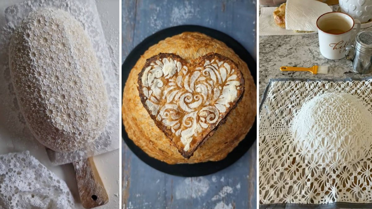 El arte del lace bread en tres versiones irresistibles: desde flores detalladas hasta corazones barrocos, esta técnica convierte cada hogaza en una pieza de panadería artística.