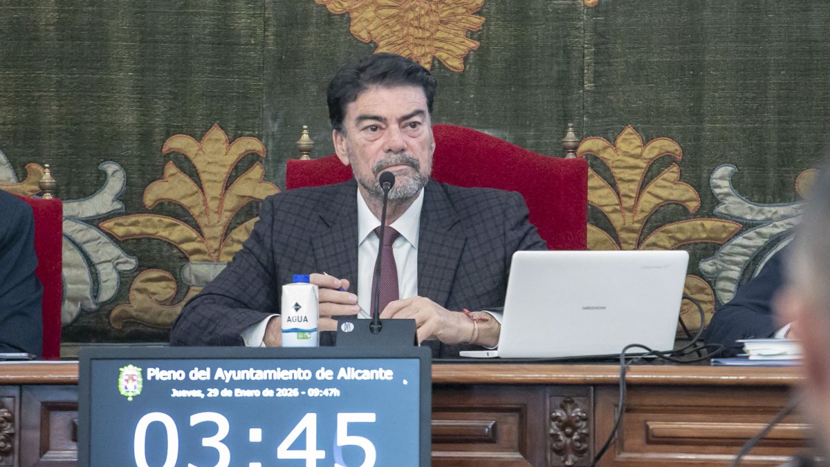 El alcalde de Alicante, Luis Barcala, en el pleno de este jueves.