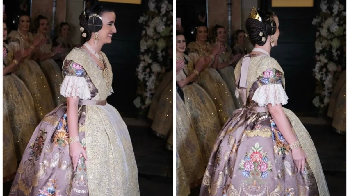La Fallera Mayor de Valencia, Carmen Prades, luce el espolín Terreta